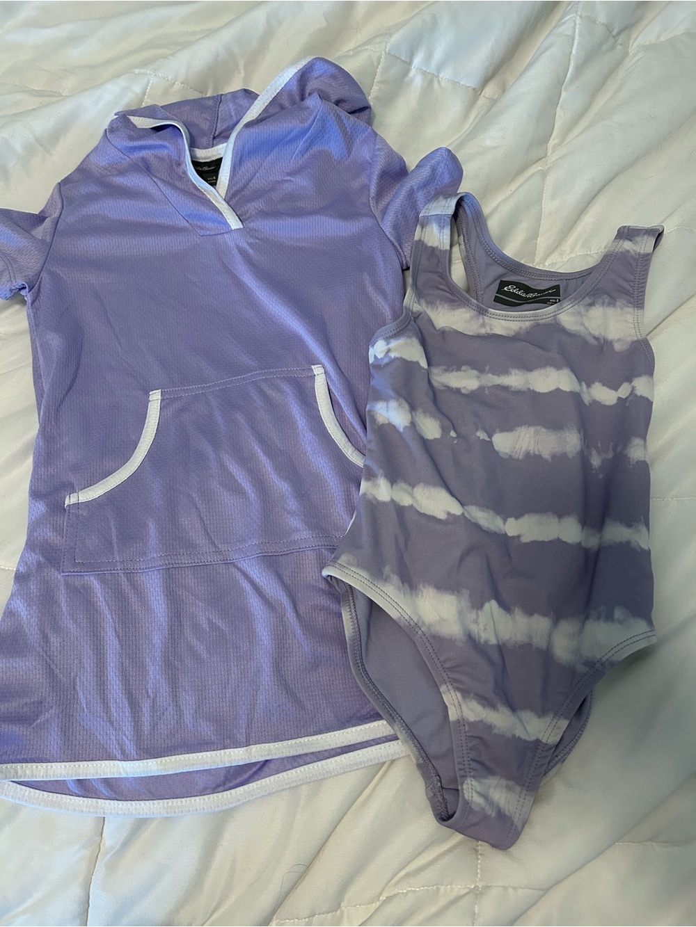 Eddie Bauer Lavender Kids Hooded Swim Cover-Up and Tie-Dye One-Piece